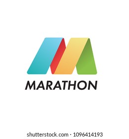 Marathon logo concept. Letter M. Tape, road, energy, power sign. Isolated vector logo.
