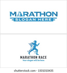 Marathon logo with man running illustration vector suitable for sport competition training jogging fitness sprint symbol