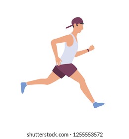 Marathon man running fast. Cap, hipster, student. Can be used for topics like lifestyle, speed, physical activity 