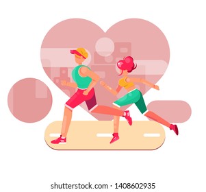 a marathon participant is running, lovers boy and girl goes in for sports ,vector illustration for web sites and landing pages