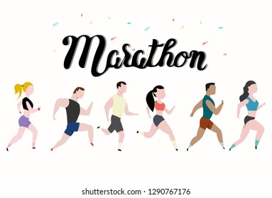 Marathon people flat set cartoon.vector illustration