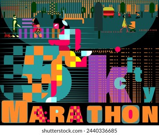 Marathon race, 5k run, sprint.Running marathon city concept. Geometric colorful modern design. Vector illustration