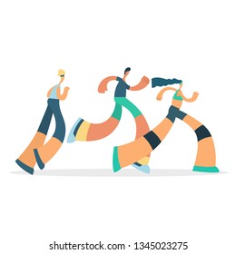 Marathon Race Group - Flat Fanny Vector Concept Illustration Of Running Men And Women . Marathon Race, 5k Run, Sprint. Creative Landing Page Design Template, Web Banner