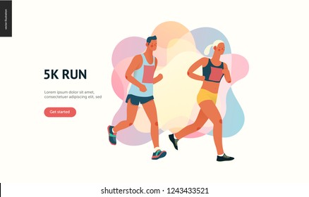 Marathon race group - flat modern vector concept illustration of running men and women wearing sportswer. Marathon race, 5k run, sprint. Creative landing page design template, web banner