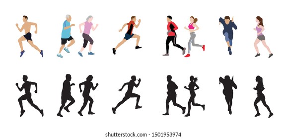 Marathon race group - flat modern vector concept illustration of running men and women