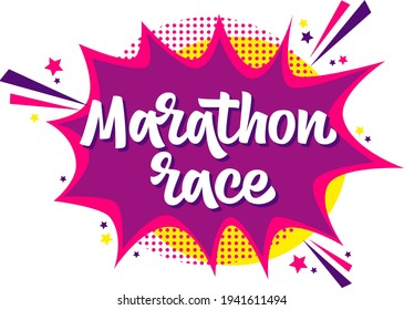 Marathon race hand drawn vector lettering. Motivational running quote. Unique lettering inscription. Design element for sportswear, greeting card, social media, textile, print, sticker, poster, flyer.