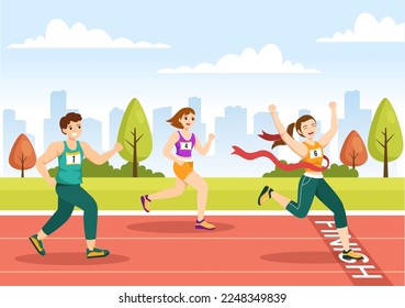 Marathon Race Illustration with People Running, Jogging Sport Tournament and Run to Reach the Finish Line in Flat Cartoon Hand Drawn Template