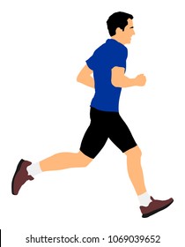 Marathon racer running. Exercise people vector illustration. Healthy lifestyle man. Sport race. Urban runner on the street. Healthcare concept. Jogging after stressful work day. Health young man.