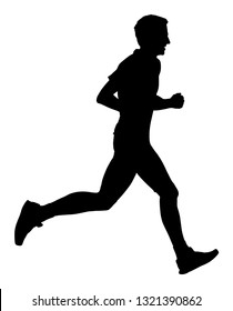 Marathon racer running silhouette. Exercise people vector. Healthy lifestyle man. Sport race. Urban runner active on street. Healthcare concept. Jogging after stressful work day. Health young man.