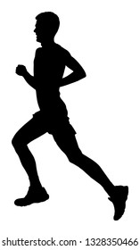 Marathon racer running silhouette. Exercise people vector. Healthy lifestyle man. Sport race. Urban runner active on street. Healthcare concept. Jogging after stressful work day. Health young man.