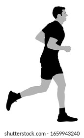 Marathon racer running vector illustration. Exercise people. Healthy lifestyle man. Sport race. Urban runner active on street. Healthcare jogging after stressful work day. Health man run.