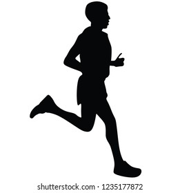 Marathon racers running. Marathon people vector silhouette illustration. Healthy lifestyle women and man. Traditional sport race. Urban runners on the street. 