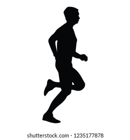 Marathon racers running. Marathon people vector silhouette illustration. Healthy lifestyle women and man. Traditional sport race. Urban runners on the street. 