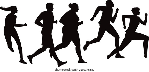  Grupo de carreras de maratón aislado Vector Silhouettes