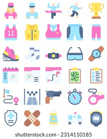 Marathon related icon set, flat style vector illustration