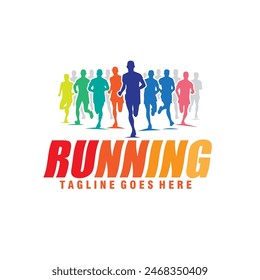 marathon run, silhouette group of running people color full logo vector illustration