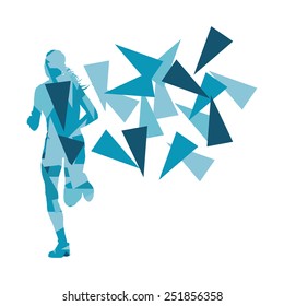 Marathon runner abstract vector background concept made of fragments