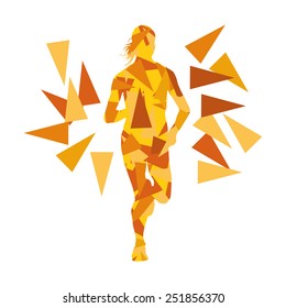 Marathon runner abstract vector background concept made of fragments