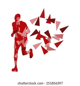 Marathon runner abstract vector background concept made of fragments