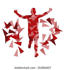 Marathon runner abstract vector background concept made of fragments