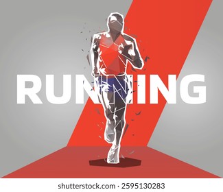 Marathon runner, african american ethnicity, running graphic design, low polygonal illustration. Sports web banner, healthy lifestyle