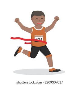 marathon runner african crossing finish line design character on white background