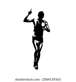 Marathon runner clip art, high contrast sports vector illustration. Run