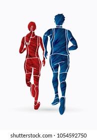 Marathon runner, Couple running together designed using grunge brush graphic vector