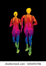 Marathon runner, Couple running together designed using colorful graphic vector