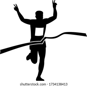 Marathon Runner Finishing Race Silhouette Stock Vector (Royalty Free ...