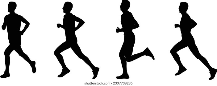 marathon runner, four steps silhouettes - vector artwork