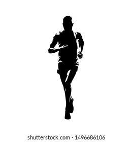 Marathon runner, isolated vector silhouette, front view. Running athlete