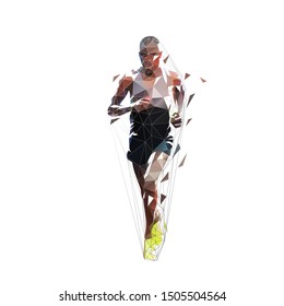 Marathon runner, low polygonal isolated vector illustration, front view. Geometric african american running athlete