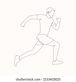 Marathon runner man in continuous line Drawing Style Vector illustration. Athlete Runner Running Jogger Jogging Line Sketch on white background. Jumping Silhouette Outline Drawing Running male pose