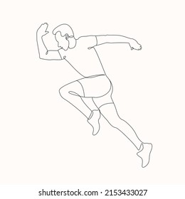 Marathon runner man in continuous line Drawing Style Vector illustration. Athlete Runner Running Jogger Jogging Line Sketch on white background. Jumping Silhouette Outline Drawing Running male pose