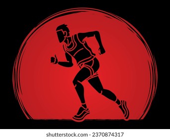 Marathon Runner A Man Running Action Jogging Sport Graphic Vector
