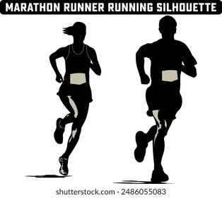 Marathon Runner Running Silhouette, Marathon run. Group of running people, men and women. Isolated vector silhouettes. People running silhouette, Running exercise healthy lifestyle.