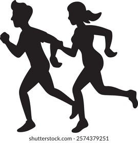 Marathon Runner Running Silhouette, Marathon run. Group of running people, men and women. Isolated vector silhouettes. People running silhouette, Running exercise healthy lifestyle.