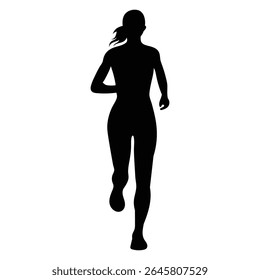 Marathon Runner Running Silhouette, Marathon run. Running silhouette on white background