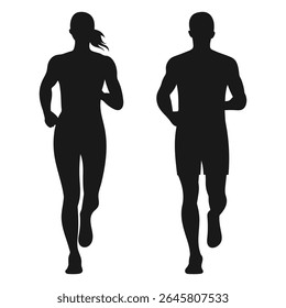 Marathon Runner Running Silhouette, Marathon run. Running silhouette on white background
