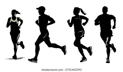 marathon runner running silhouette marathon run group