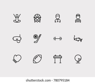 Marathon runner and sport icons set with basketball, american football and football player. Set of sport icons including stick sign for your web app logo UI design.