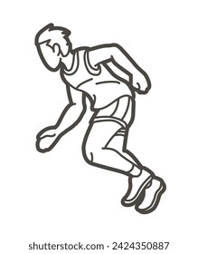 Corredor de maratón comienza a correr un hombre corriendo movimiento de acción Caricatura Deporte Gráfico Vector