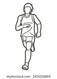 Corredor de maratón comienza a correr un hombre corriendo movimiento de acción Caricatura Deporte Gráfico Vector