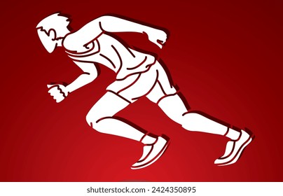 Marathon-Läufer starten einen Mann laufen Action Bewegung Cartoon Sport Grafik Vektor