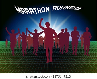 Marathon runner vector illustration on digital art background.