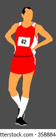 Marathon runner waiting race on start vector illustration.