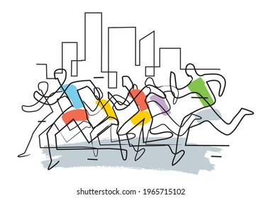 Marathon runners in a city,Joggin.
llustration of runners with continuous line drawing design. Vector available.