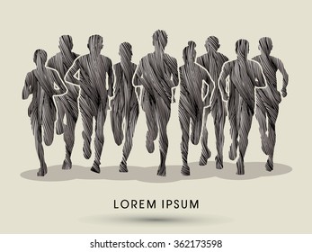 Marathon runners, crowd of people running, designed using grunge brush graphic vector.