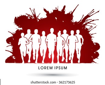 Marathon Runners, Crowd Of People Running, Designed On Splash Grunge Blood Graphic Vector.